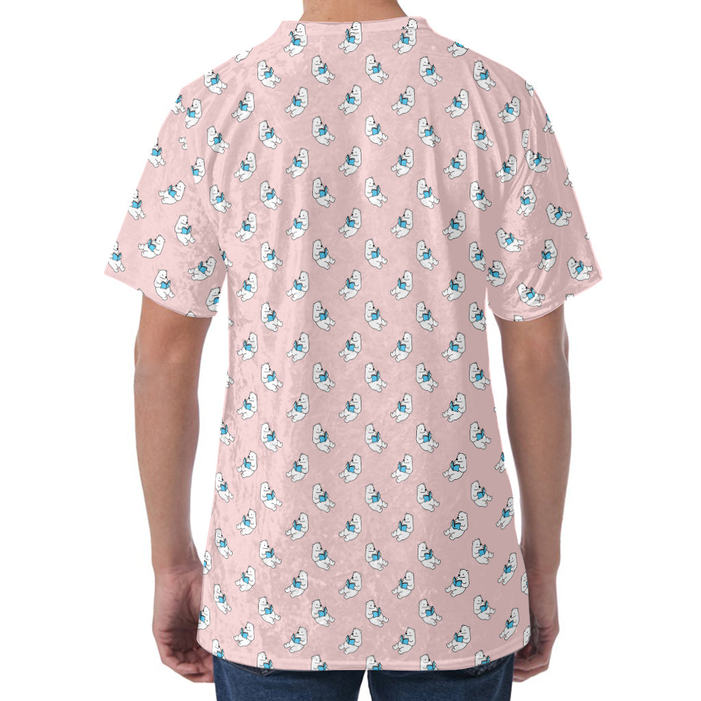 Polar Bear Reading Book Pattern Print Men's Velvet T-Shirt