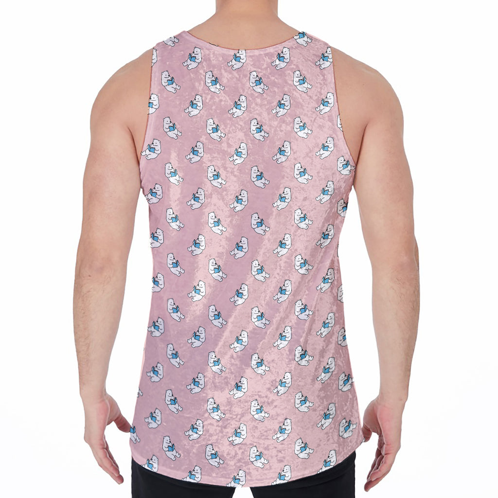 Polar Bear Reading Book Pattern Print Men's Velvet Tank Top