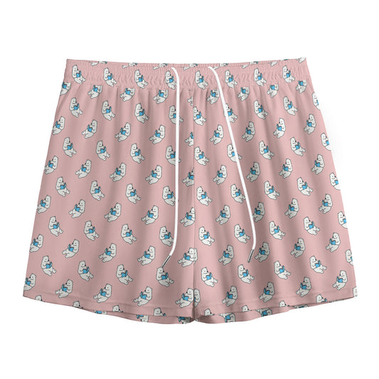 Polar Bear Reading Book Pattern Print Mesh Shorts