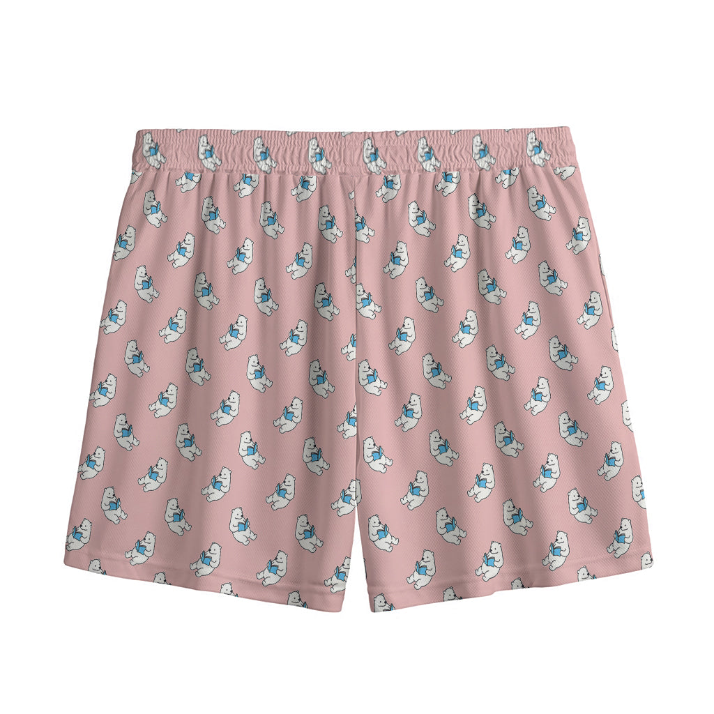 Polar Bear Reading Book Pattern Print Mesh Shorts