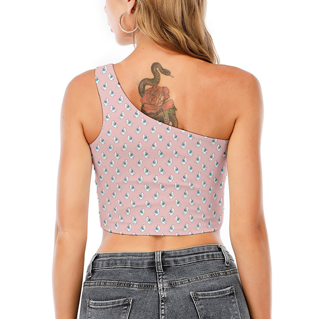 Polar Bear Reading Book Pattern Print One Shoulder Crop Top