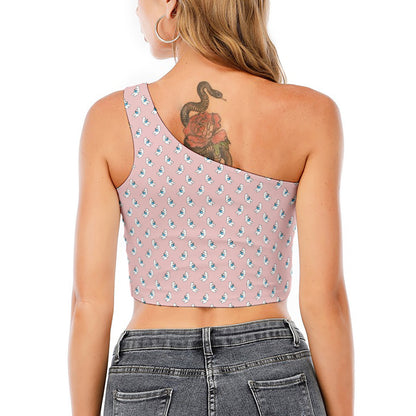 Polar Bear Reading Book Pattern Print One Shoulder Crop Top