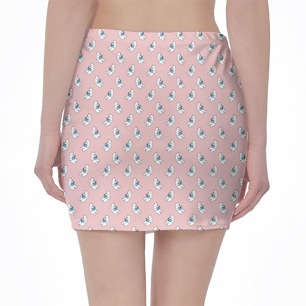 Polar Bear Reading Book Pattern Print Pencil Mini Skirt