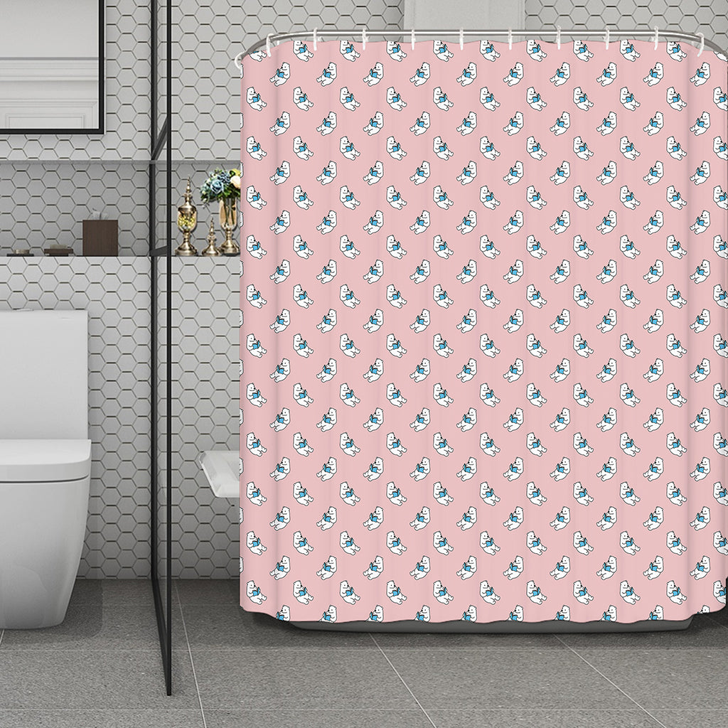 Polar Bear Reading Book Pattern Print Polyester Shower Curtain