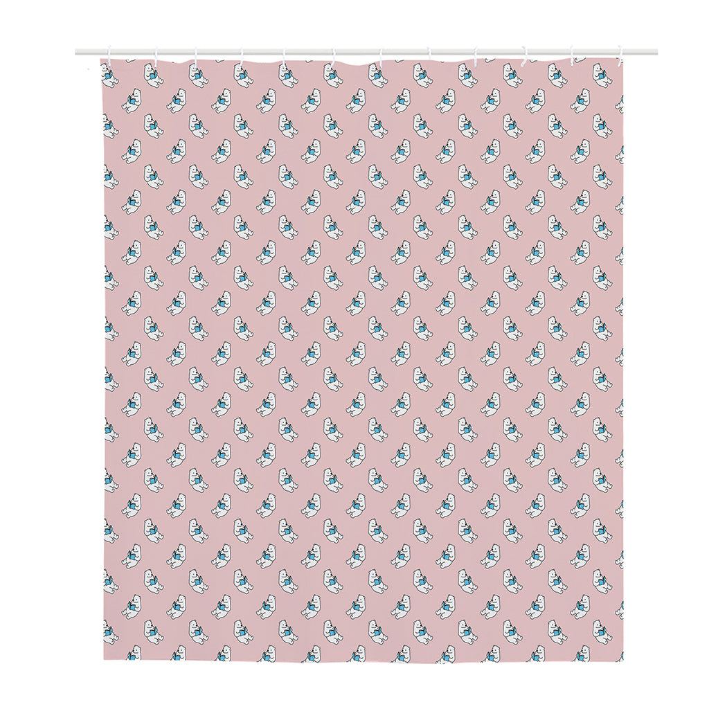 Polar Bear Reading Book Pattern Print Polyester Shower Curtain
