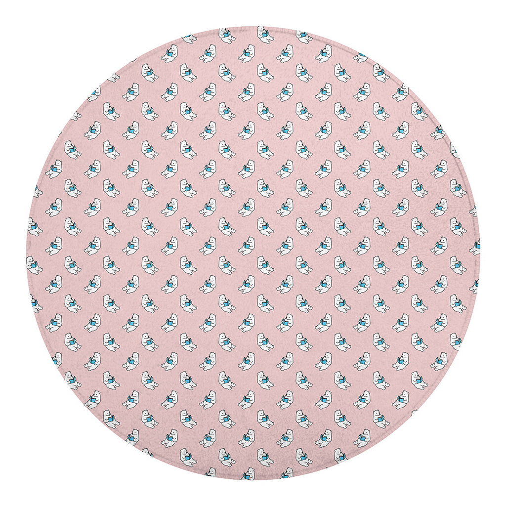 Polar Bear Reading Book Pattern Print Round Blanket