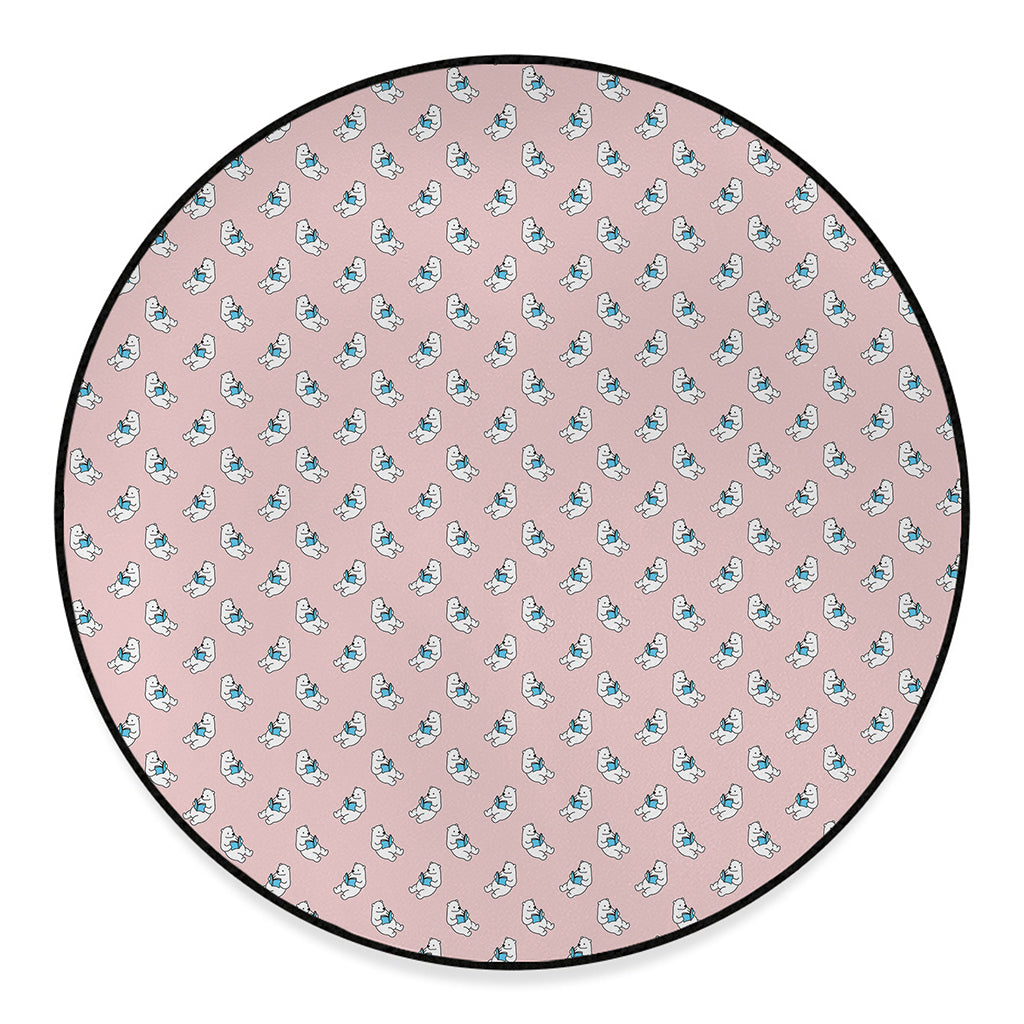Polar Bear Reading Book Pattern Print Round Floor Mat