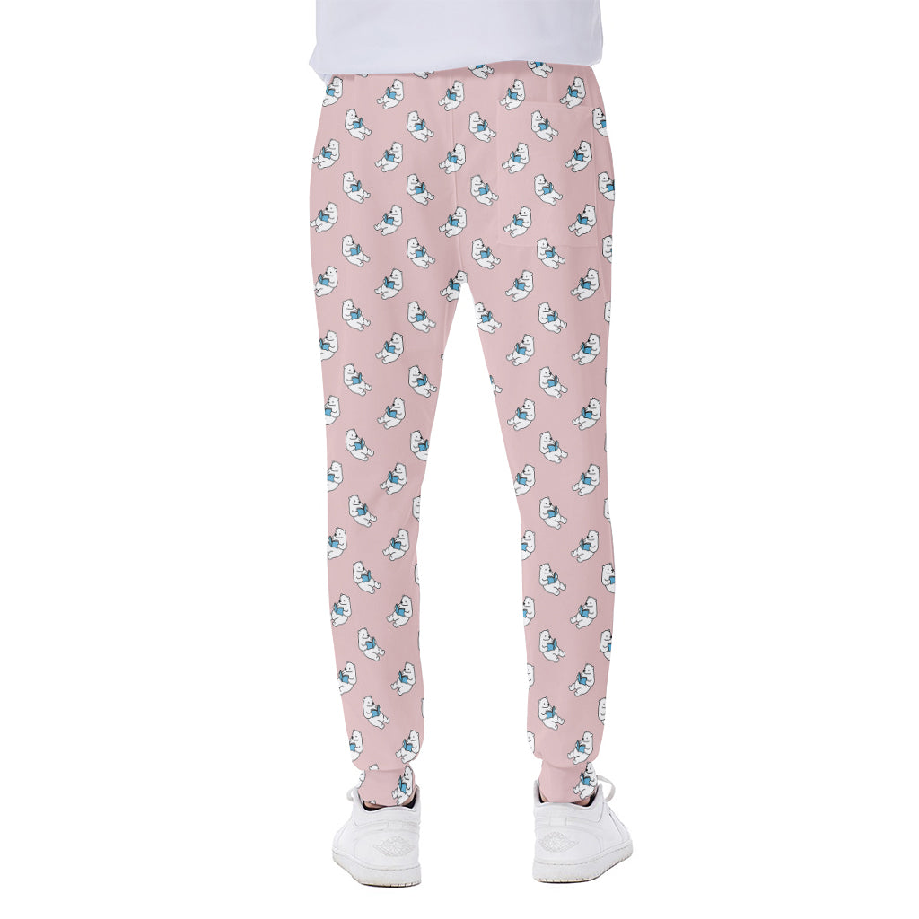 Polar Bear Reading Book Pattern Print Scuba Joggers