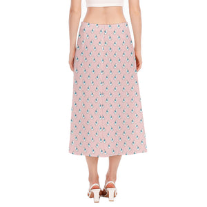 Polar Bear Reading Book Pattern Print Side Slit Midi Skirt