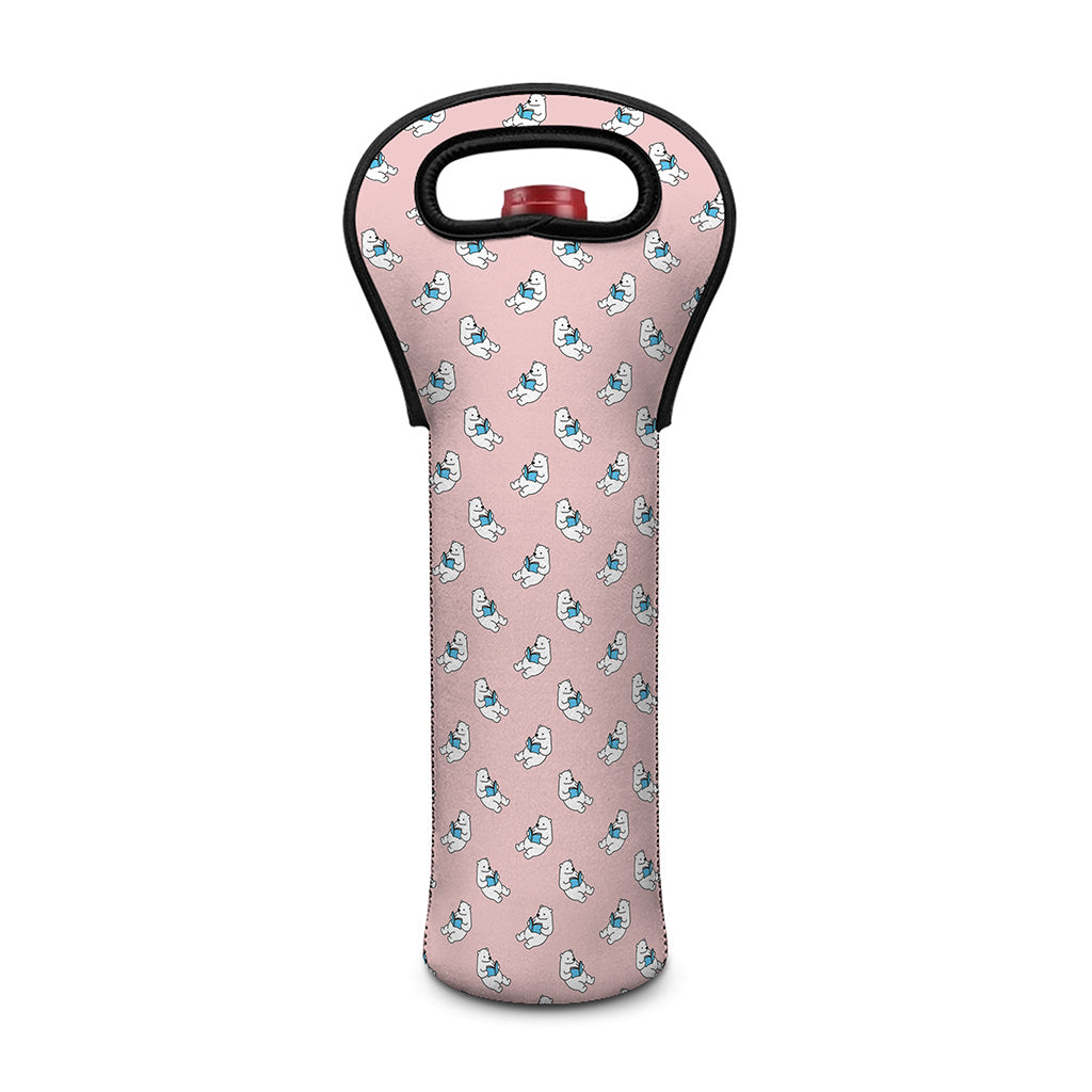 Polar Bear Reading Book Pattern Print Single Neoprene Wine Tote