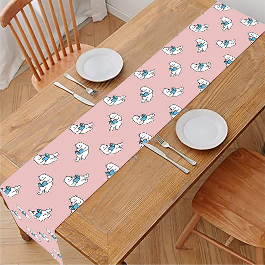 Polar Bear Reading Book Pattern Print Table Runner