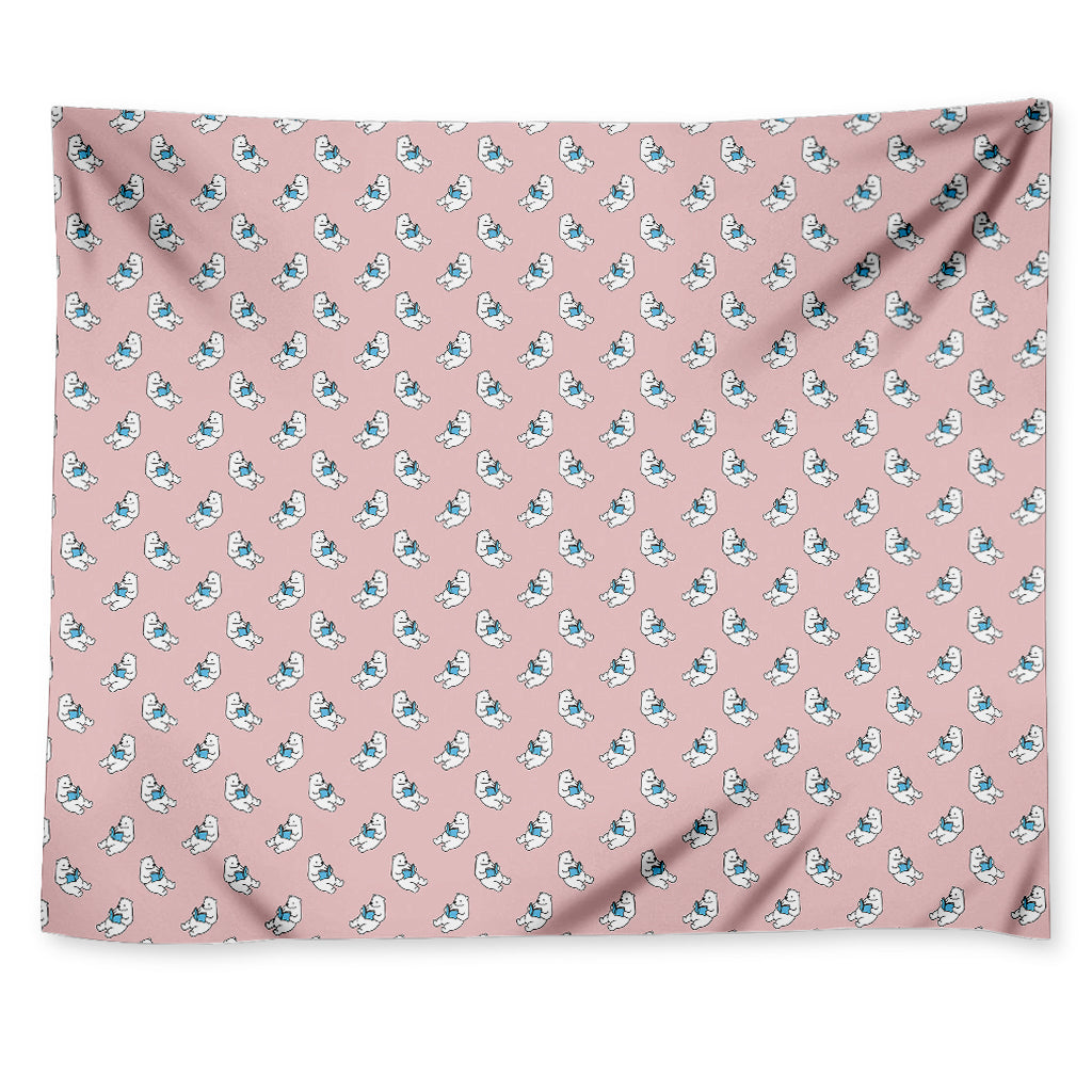 Polar Bear Reading Book Pattern Print Tapestry