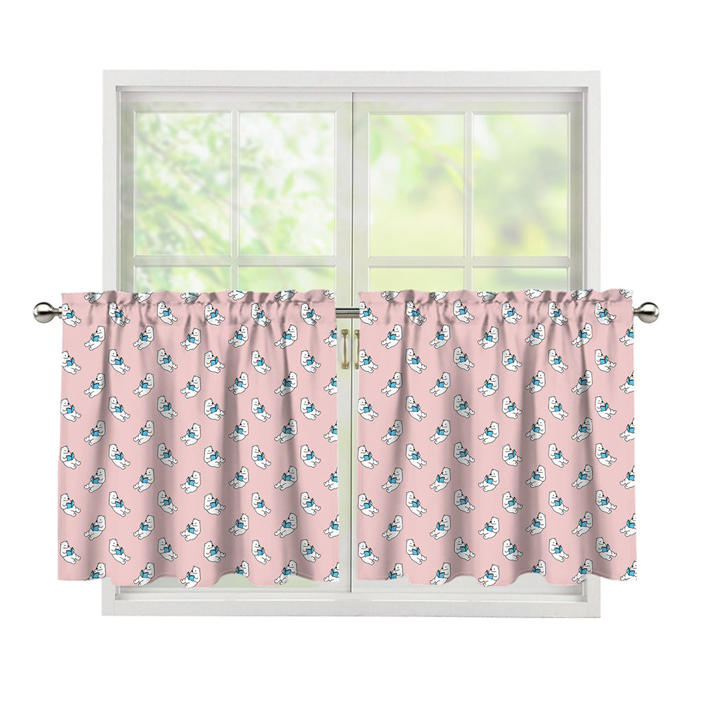 Polar Bear Reading Book Pattern Print Tier Curtains