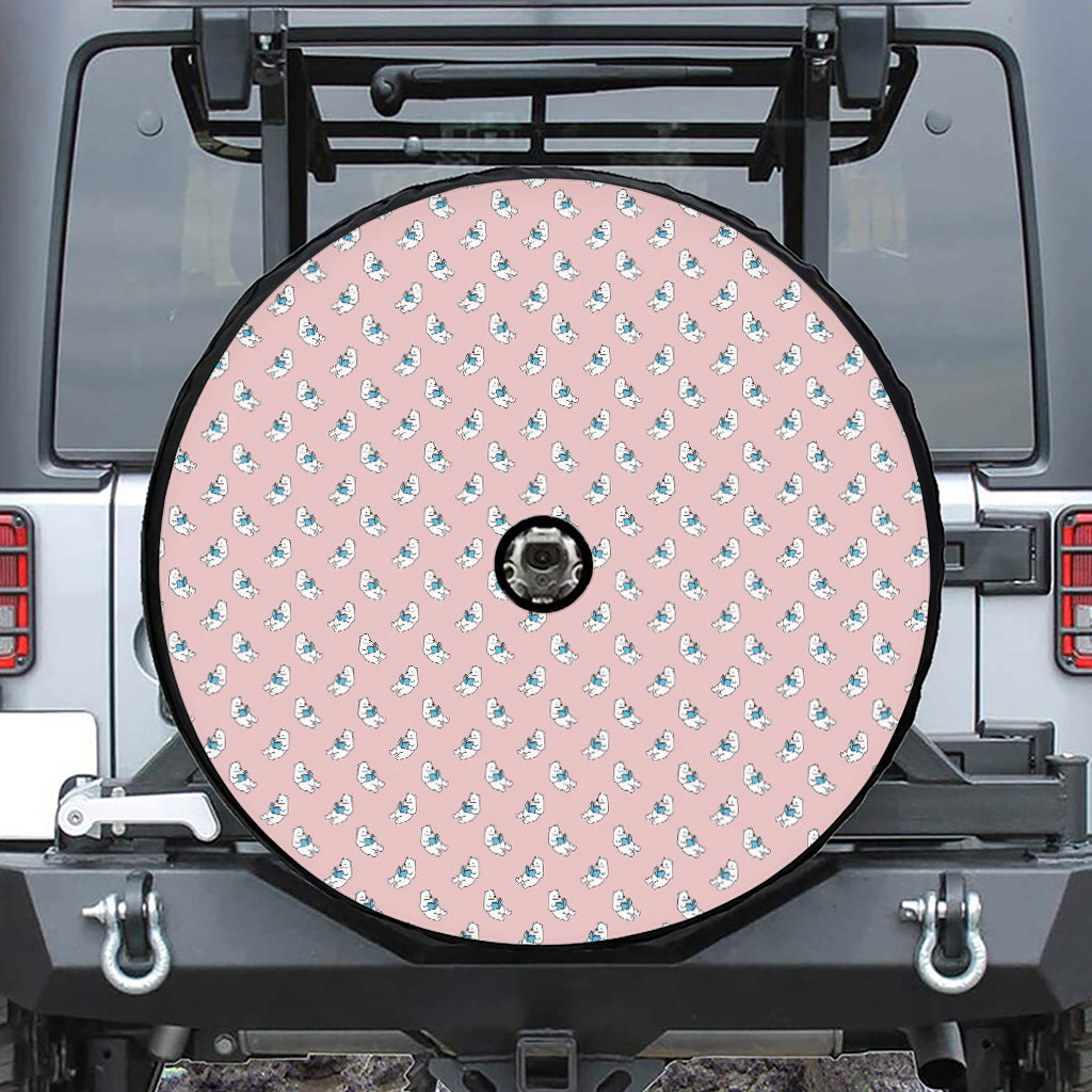 Polar Bear Reading Book Pattern Print Tire Cover With Camera Hole