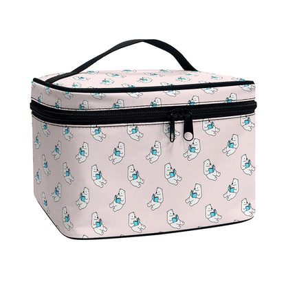 Polar Bear Reading Book Pattern Print Travel Makeup Bag