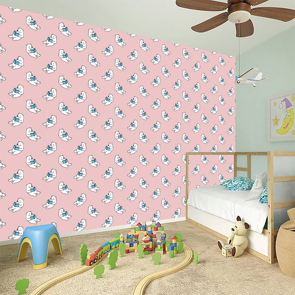 Polar Bear Reading Book Pattern Print Wall Sticker