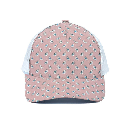Polar Bear Reading Book Pattern Print White Mesh Trucker Cap