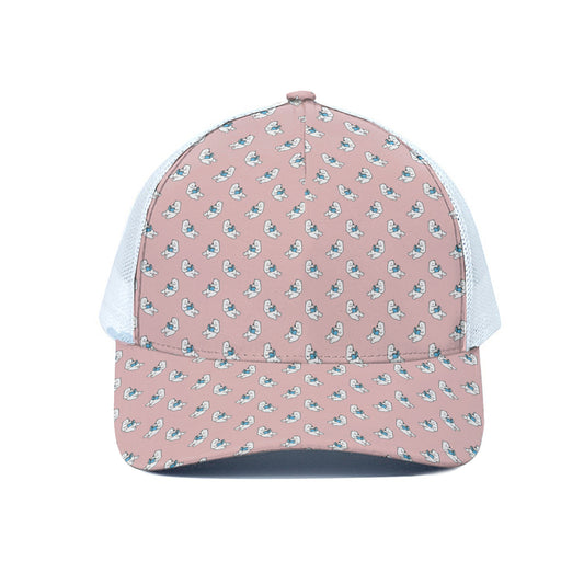 Polar Bear Reading Book Pattern Print White Mesh Trucker Cap
