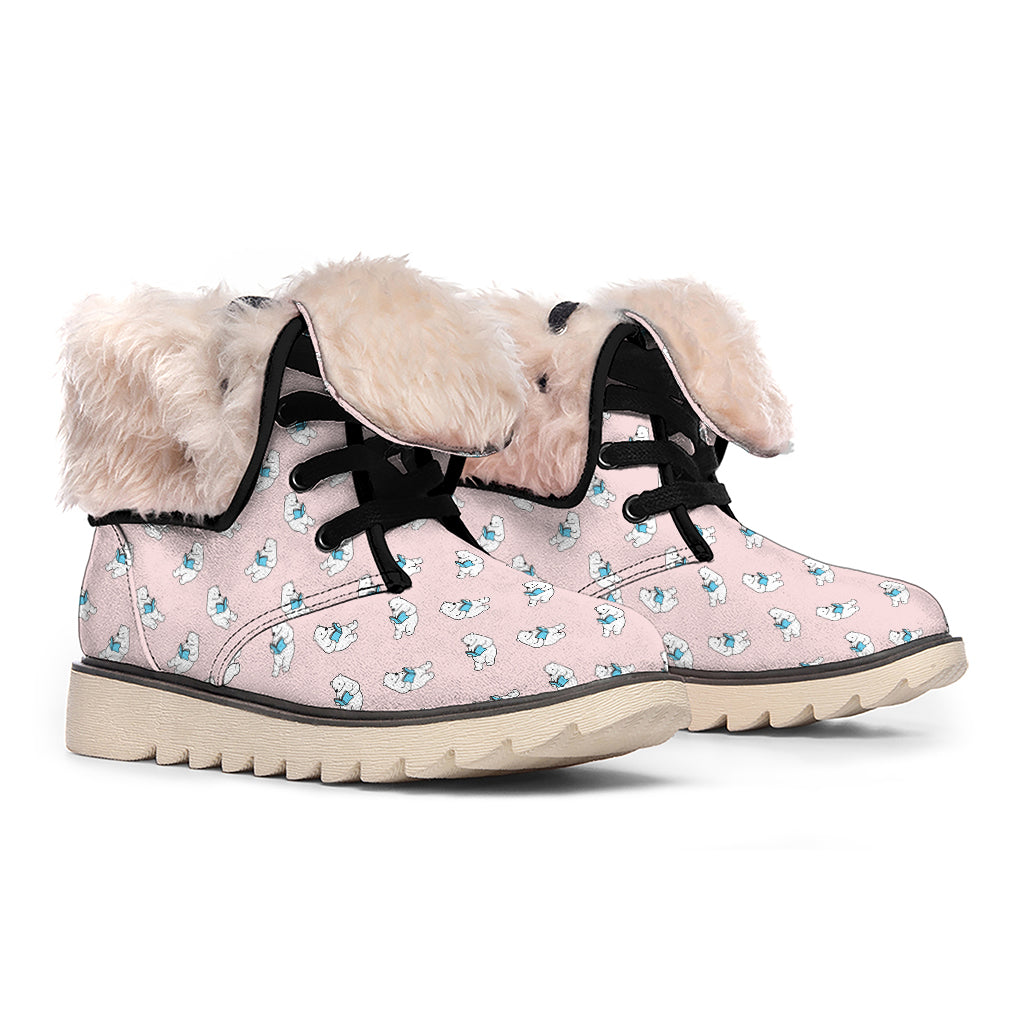 Polar Bear Reading Book Pattern Print Winter Boots