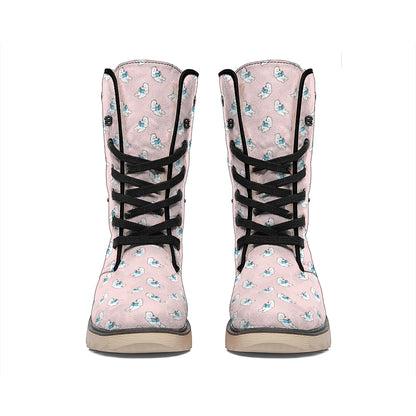 Polar Bear Reading Book Pattern Print Winter Boots
