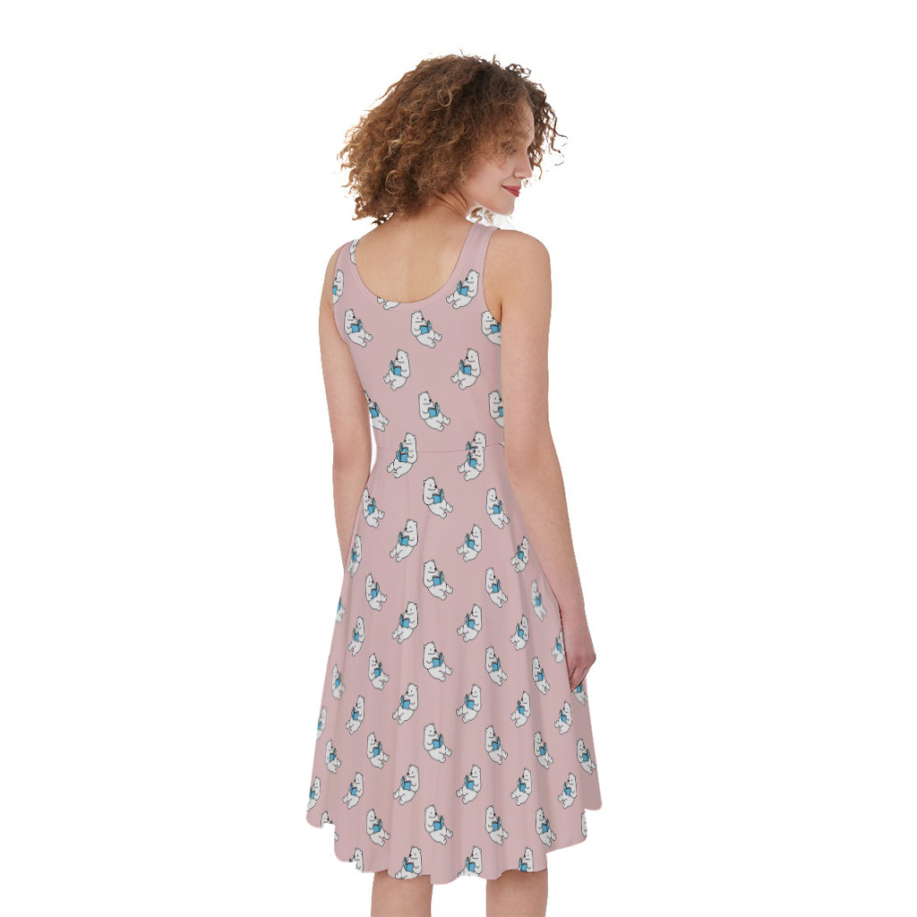 Polar Bear Reading Book Pattern Print Women's Sleeveless Dress