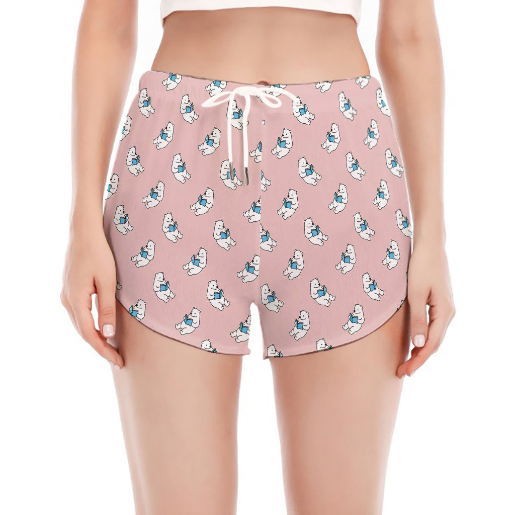 Polar Bear Reading Book Pattern Print Women's Split Running Shorts
