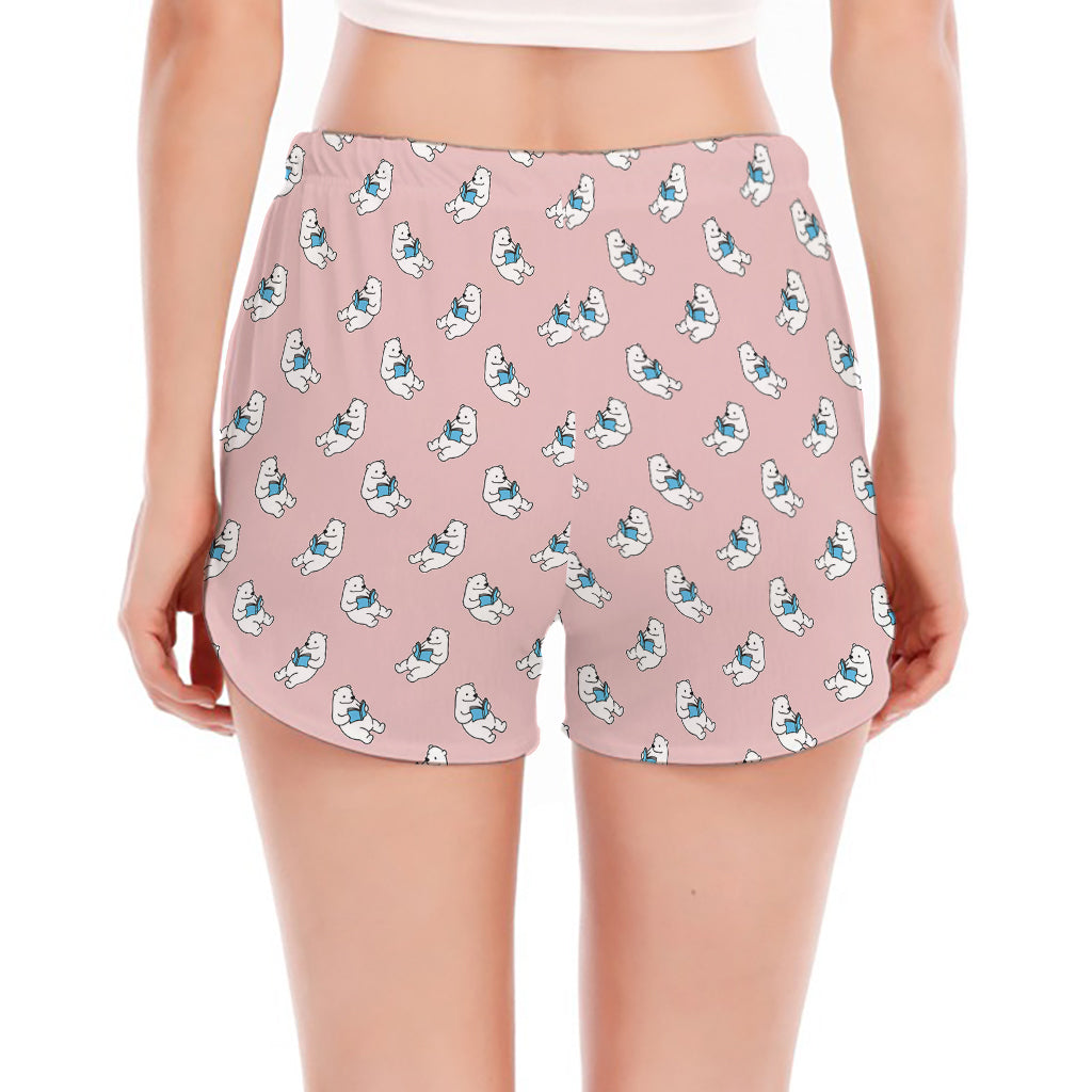 Polar Bear Reading Book Pattern Print Women's Split Running Shorts