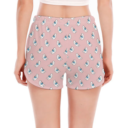 Polar Bear Reading Book Pattern Print Women's Split Running Shorts