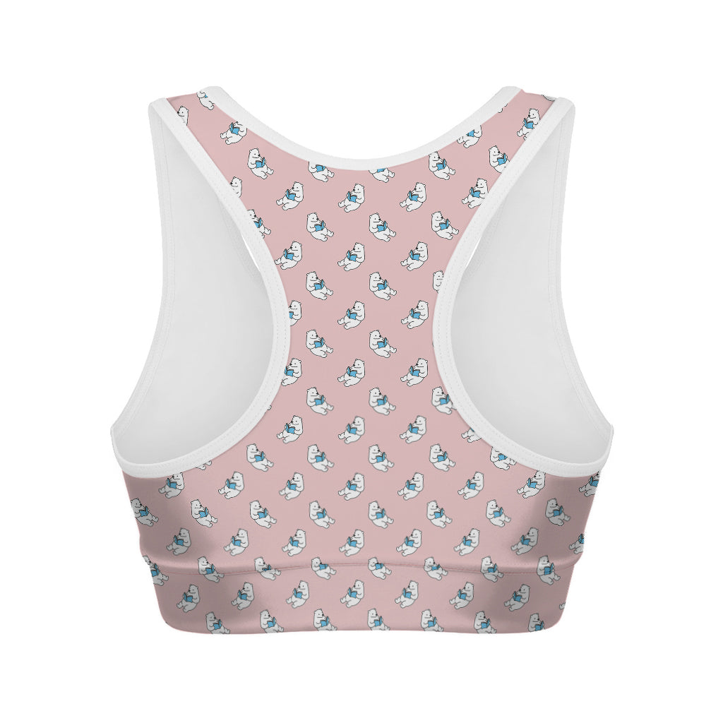 Polar Bear Reading Book Pattern Print Women's Sports Bra