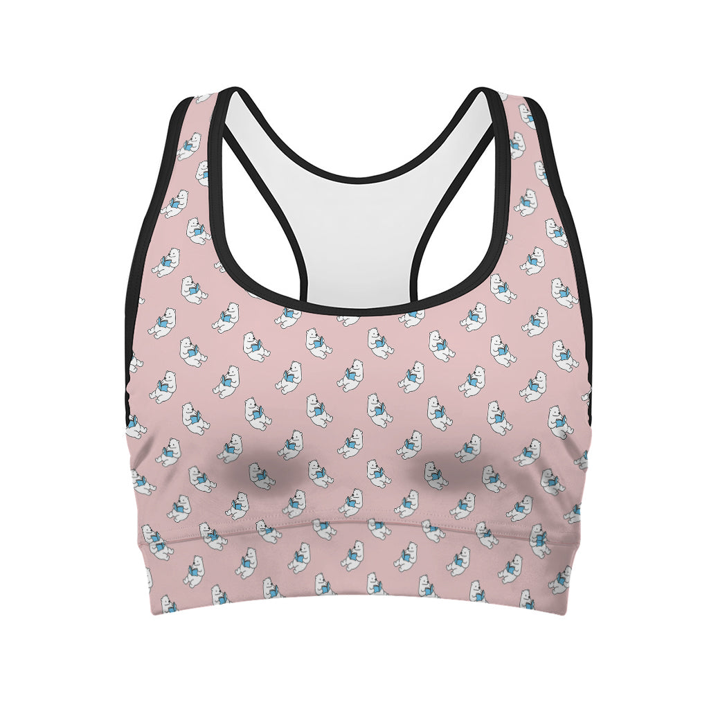 Polar Bear Reading Book Pattern Print Women's Sports Bra