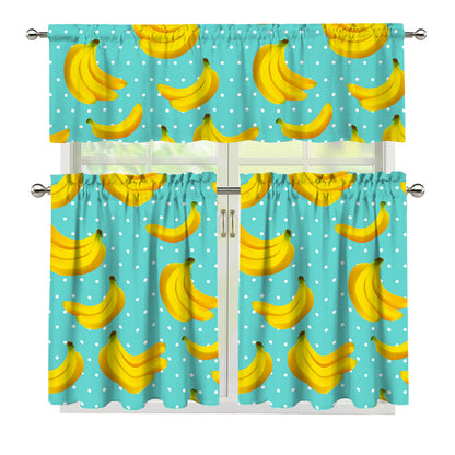 Polka Dot Banana Pattern Print 3 Piece Kitchen Curtains