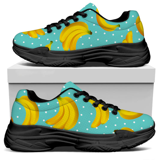Polka Dot Banana Pattern Print Black Chunky Shoes