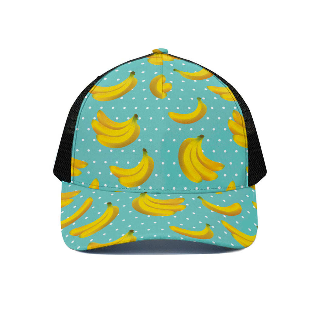 Polka Dot Banana Pattern Print Black Mesh Trucker Cap
