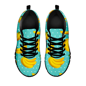 Polka Dot Banana Pattern Print Black Running Shoes