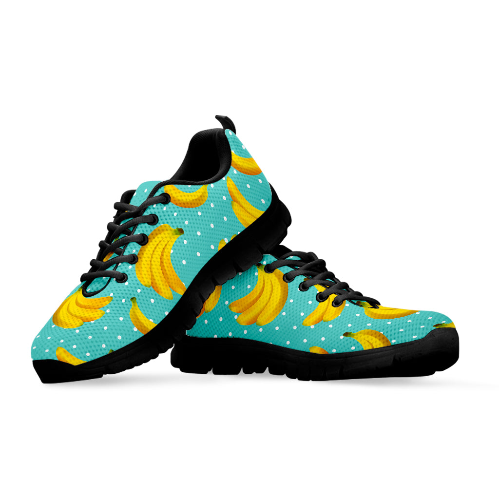 Polka Dot Banana Pattern Print Black Running Shoes