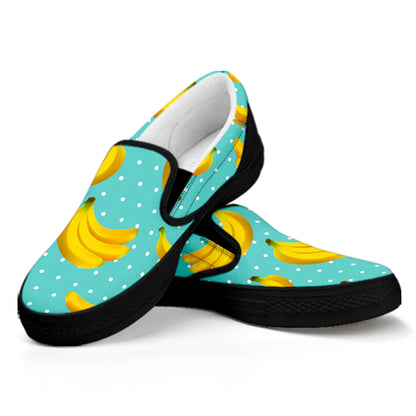 Polka Dot Banana Pattern Print Black Slip On Sneakers