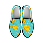 Polka Dot Banana Pattern Print Black Slip On Sneakers