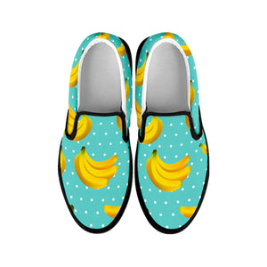 Polka Dot Banana Pattern Print Black Slip On Sneakers