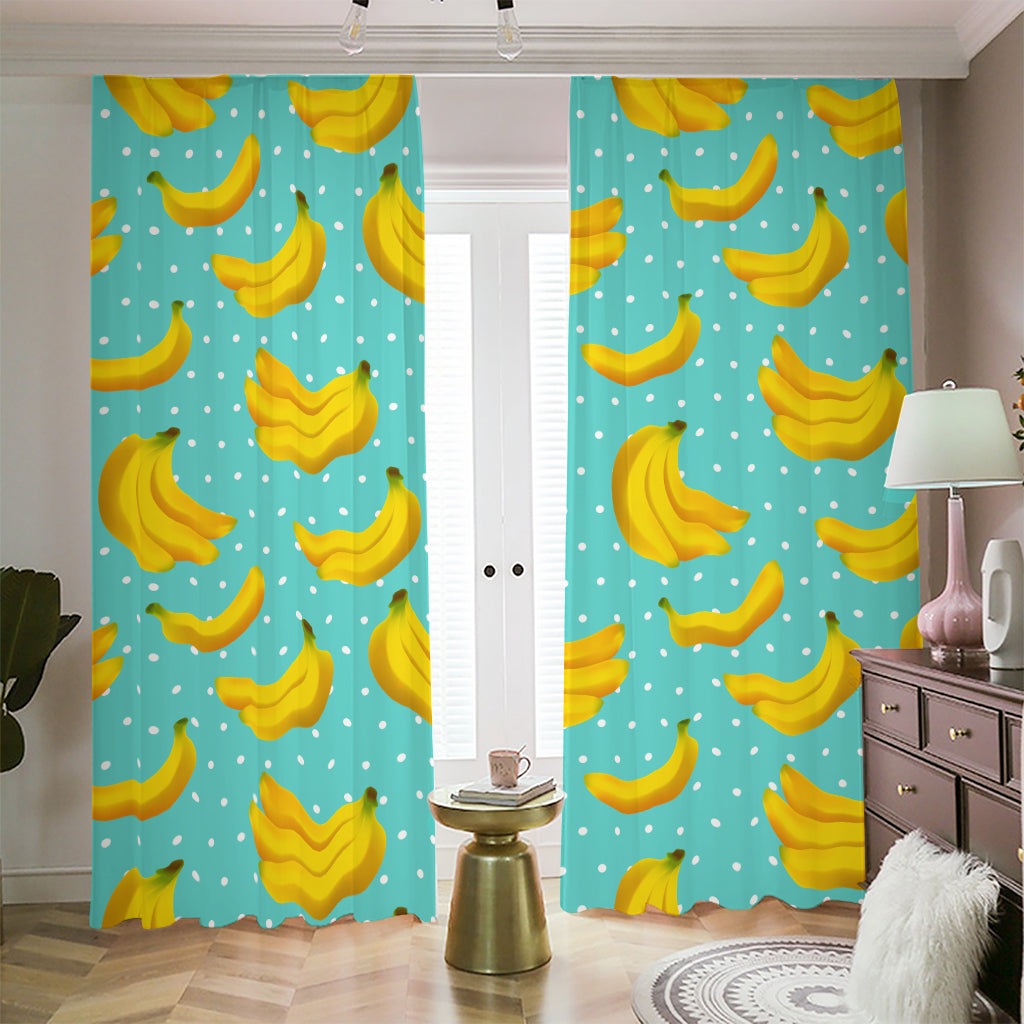 Polka Dot Banana Pattern Print Blackout Pencil Pleat Curtains