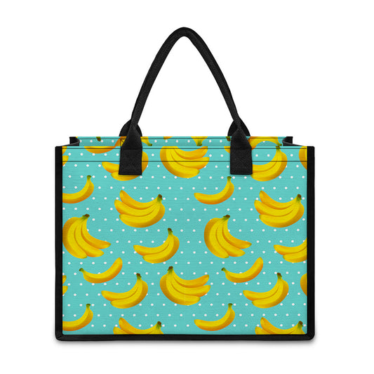 Polka Dot Banana Pattern Print Canvas Tote Bag