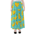 Polka Dot Banana Pattern Print Chiffon Maxi Skirt
