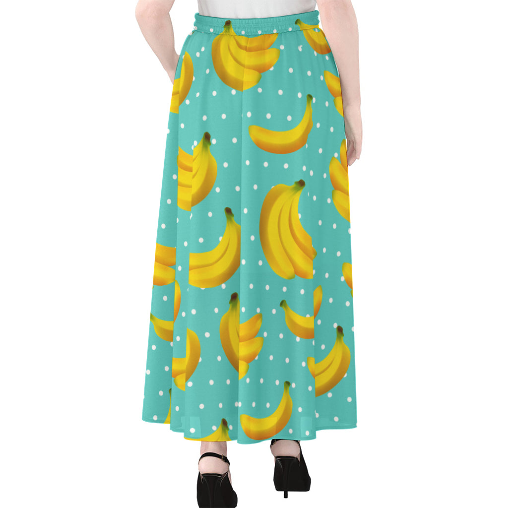 Polka Dot Banana Pattern Print Chiffon Maxi Skirt