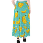 Polka Dot Banana Pattern Print Chiffon Maxi Skirt