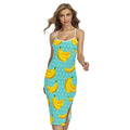 Polka Dot Banana Pattern Print Cross Back Cami Dress