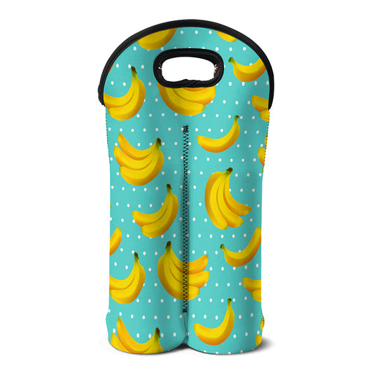 Polka Dot Banana Pattern Print Double Neoprene Wine Tote