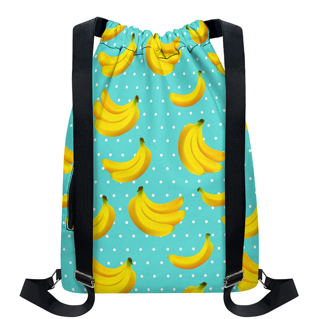 Polka Dot Banana Pattern Print Drawstring Backpack