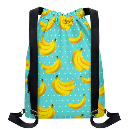 Polka Dot Banana Pattern Print Drawstring Backpack