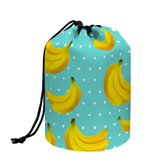 Polka Dot Banana Pattern Print Drawstring Makeup Bag