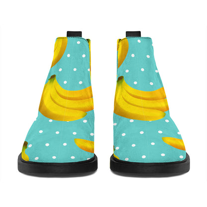 Polka Dot Banana Pattern Print Flat Ankle Boots