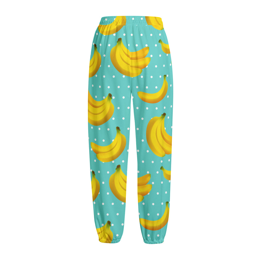 Polka Dot Banana Pattern Print Fleece Lined Knit Pants